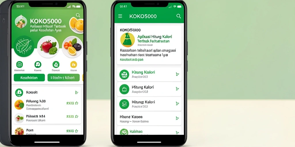 Antarmuka aplikasi KOKO5000 yang menampilkan fungsi Hitung Kalori yang sederhana.