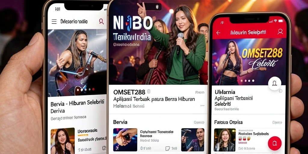 Tampilan antarmuka aplikasi OMSET288 untuk berita hiburan selebriti.