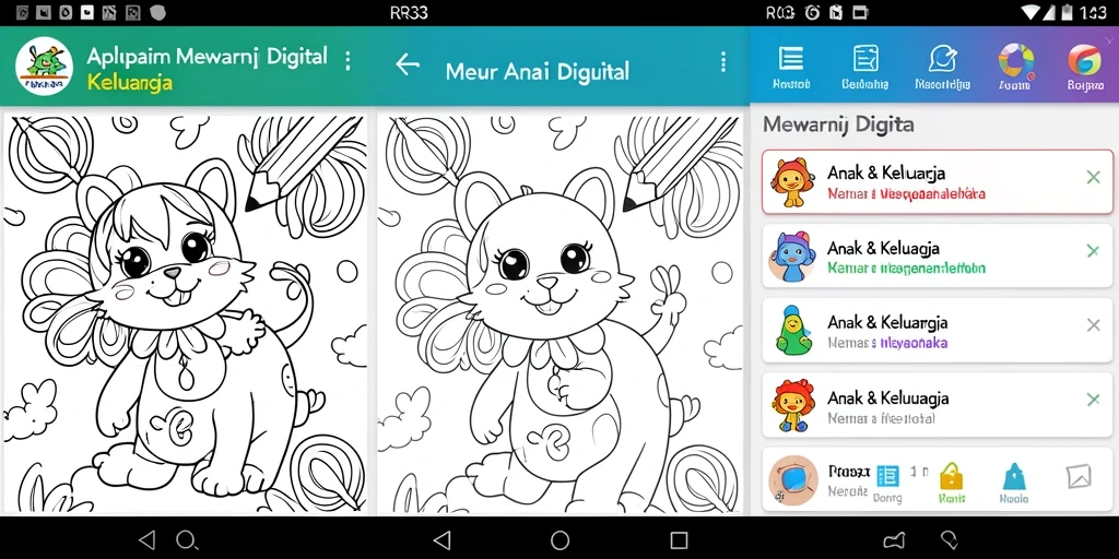 Tampilan antarmuka aplikasi Mewarnai Digital RR33 yang menarik dan interaktif.